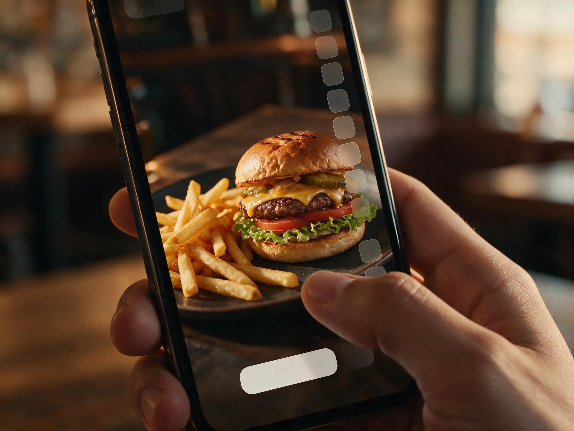A phone showing a restaurant video advert in a social feed